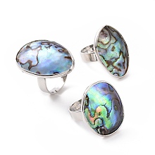 Honeyhandy Platinum Plated Brass Abalone Shell/Paua ShellFinger Rings, Shell, 17mm