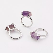 Honeyhandy Natural Amethyst Finger Rings, with Alloy Ring Findings, Platinum, Bullet, Size 8, 18mm