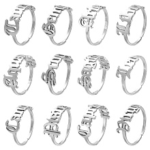 Honeyhandy 12Pcs 12 Constellation 304 Stainless Steel Open Cuff Rings Set for Women, Stainless Steel Color, US Size 7 1/4(17.5mm)~US Size 7 3/4(17.9mm), 1Pc/style