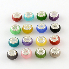 Arricraft Resin European Beads, with Silver Color Plated Brass Single Core, Rondelle, Mixed Color, 14x9mm, Hole: 5mm