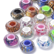 Honeyhandy Resin Beads, Large Hole Beads, Faceted, Rondelle with Pattern, Mixed Color, 13.5~14x7.5~8mm, Hole: 5.5mm