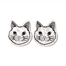 Honeyhandy Opaque Acrylic Pendants, Cat Charms, White, 38x33.5x2.5mm, Hole: 1.5mm