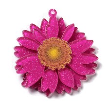 Honeyhandy Printed Transparent Acrylic Pendants, 3D Flower Charms, Deep Pink, 42.5x40x4mm, Hole: 1.5mm