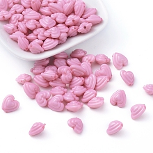 Opaque Acrylic Beads, Heart, Pink, 11x11x7mm, Hole: 1.5mm; about 1420pcs/500g