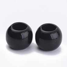 Honeyhandy Opaque Acrylic Beads, Large Hole Beads, Round, Black, 10x8mm, Hole: 5mm, about 1320pcs/500g