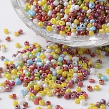 Honeyhandy 12/0 Opaque Colors Rainbow Plated Round Glass Seed Beads, Mixed Color, 2~3x1.5~2mm, Hole: 0.8~1mm, about 37500pcs/pound