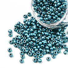 Honeyhandy 8/0 Baking Paint Glass Seed Beads, Round Hole, Round, Prussian Blue, 3~3.5x2mm, Hole: 1~1.2mm, about 10000Pcs/pound