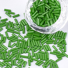 Honeyhandy Baking Paint Glass Bugle Beads, Round Hole, Green, 6~6.5x2mm, Hole: 0.8mm, about 30000pcs/bag