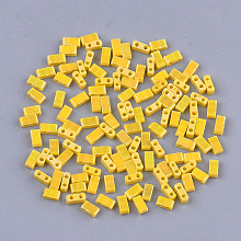 Honeyhandy 2-Hole Opaque Glass Seed Beads, AB Colours, Rectangle, Gold, 4.5~5.5x2x2~2.5mm, Hole: 0.5~0.8mm