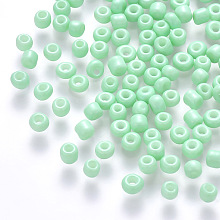 Honeyhandy 8/0 Baking Paint Glass Round Seed Beads, Aquamarine, 3~3.5x2mm, Hole: 1~1.2mm, about 10000pcs/pound