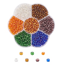 ARRICRAFT 7 Colors Glass Round Seed Beads, Silver Lined Round Hole Beads, Small Craft Beads, for DIY Jewelry Making, Mixed Color, 6/0, 4mm, Hole: 1.5mm, about 100pcs/color, 700pcs/box