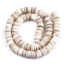 Honeyhandy Natural Freshwater Shell Beads Strands, Disc/Flat Round, Heishi Beads, Shell Shards, Wheat, 9~10x1~2.5mm, Hole: 0.7mm, about 196pcs/Strand, 15.04 inch(38.2cm)