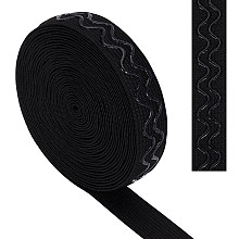 Gorgecraft 10 Yards Non-slip Transparent Silicone Polyester Elastic Band, Waved Soft Rubbers Elastic Belt, DIY Sewing Underwear Accessories, Black, 20mm