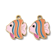 Ion Plating(IP) 304 Stainless Steel Pendants, with Enamel, Fish Charm, Golden, 16x13x1.5mm, Hole: 1.8mm