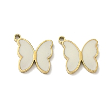 Honeyhandy Ion Plating(IP) 316L Surgical Stainless Steel Charms, with Enamel, Real 18K Gold Plated, Butterfly Charm, White, 12x11.5x1.5mm, Hole: 1.4mm