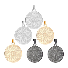 DICOSMETIC 6Pcs 3 Colors Titanium Steel Pendants, Flat Round with Seals of the Seven Archangels, Mixed Color, 34x29.5x1.5mm, Hole: 7.6x3mm, 2pcs/color