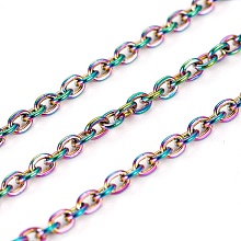 Honeyhandy Ion Plating(IP) 304 Stainless Steel Cable Chains, Soldered, with Spool, Flat Oval, Rainbow Color, 2x2x1mm, about 32.8 Feet(10m)/roll