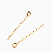 Honeyhandy Ion Plating(IP) 304 Stainless Steel Eye Pins, Golden, 30mm, Hole: 1.9x2mm, Pin: 0.6mm