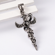 Honeyhandy 304 Stainless Steel Big Pendants with Rhinestone, Cross, Jet, 49x25x11mm, Hole: 9x5mm