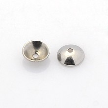 Honeyhandy Apetalous Half Round 304 Stainless Steel Bead Caps, Stainless Steel Color, 4x1mm, Hole: 0.5mm