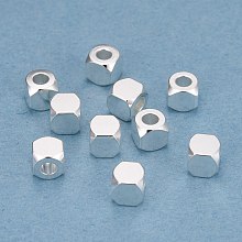 Honeyhandy 201 Stainless Steel Beads, Square, Silver, 4x4x4mm, Hole: 2mm