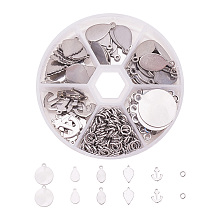 PandaHall Elite 304 Stainless Steel Blank Stamping Tag Pendants Sets and Jump Rings for Jewelry Making