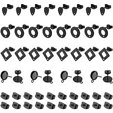 UNICRAFTALE 40pcs 5 Styles Electrophoresis Black Stainless Steel Stud Earring Settings Blank Earring Post with Loop Stud Earring for Dangle Charms with Earring Backs for Jewelry Making 0.8~1.8mm Hole