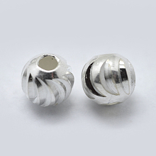 Honeyhandy 925 Sterling Silver Corrugated Spacer Beads, Round, Silver, 4x3.5mm, Hole: 1mm, about 50pcs/5g