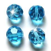 Honeyhandy Imitation Austrian Crystal Beads, Grade AAA, Faceted, Round, Deep Sky Blue, 6mm, Hole: 0.7~0.9mm