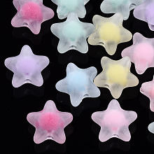 Honeyhandy Transparent Acrylic Beads, Frosted, Bead in Bead, Star, Mixed Color, 11x11.5x7mm, Hole: 2mm, about 1280pcs/500g