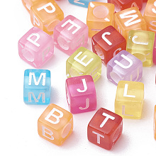 Arricraft Transparent Acrylic Beads, Cube with Initial Letter, Mixed Color, 6x6x6mm, Hole: 3mm, about 3000pcs/500g