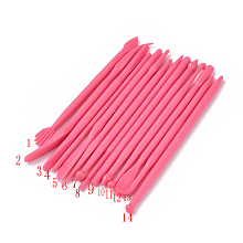 Honeyhandy Pottery Sculpting Tool Sets, Plastic Clay Sculpting Tool Kit, Deep Pink, 108~123x3.3~9.5mm, 14pcs/set