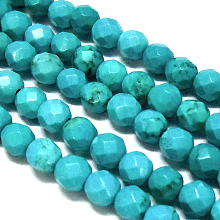 Honeyhandy Natural Howlite Round Beads Strands, Dyed, Faceted, Turquoise, 4mm, Hole: 1mm, about 100pcs/strand, 15.74 inch