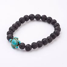 Honeyhandy Lava Rock Beaded Stretch Bracelets, with Synthetic Turquoise Tortoise Bead, 2-1/8 inch(54mm)