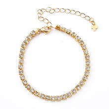 Honeyhandy Brass Rhinestone Strass Chain Bracelets, Rhinestone Cup Chains Bracelets, Golden, 7 inch(17.8cm)