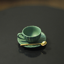 Mini Tea Sets, including Porcelain Teacup & Saucer, Alloy Spoon, Miniature Ornaments, Micro Landscape Garden Dollhouse Accessories, Pretending Prop Decorations, Medium Sea Green, 5~13x2~10mm, 3pcs/set