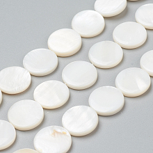 ARRICRAFT Natural Freshwater Shell Beads, Flat Round, 15x3~3.5mm, Hole: 0.5mm, about 26pcs/strand, 15.55 inches(39.5cm)