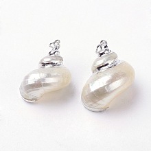 Electroplate Spiral Shell Pendants, with Iron Findings, Platinum, Conch, 24~31x18~24x15~16mm, Hole: 2mm