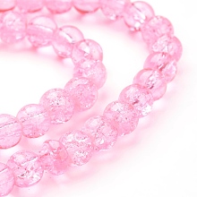 Honeyhandy Crackle Glass Beads Strands, Round, Hot Pink, 6mm, Hole: 1.3~1.6mm, 31.4 inch