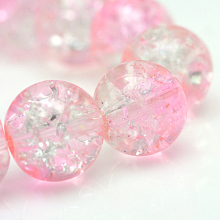 Honeyhandy Baking Painted Crackle Glass Beads Strands, Round, Pink, 6mm, Hole: 1.3~1.6mm, about 133pcs/strand, 31.4 inch