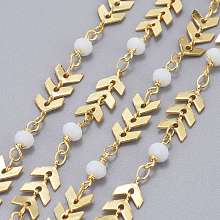 Handmade Brass Cobs Chains, with Faceted Glass Round Beads, Soldered, Long-Lasting Plated, Real 18K Gold Plated, White,Real 18K Gold Plated, 7x6x1.6mm