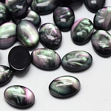 Honeyhandy Resin Cabochons, Imitation Shell, Oval, Black, 14x10x4mm