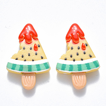 Resin Cabochons, Ice Lolly with Watermelon, Imitation Food, Champagne Yellow, 28x18x6mm