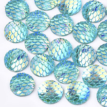 Honeyhandy Resin Cabochons, AB-Color, Flat Round with Mermaid Fish Scale, Dark Turquoise, 12x3mm