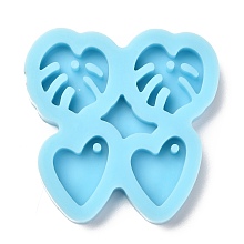 Honeyhandy Pendant Silicone Molds, Resin Casting Molds, For UV Resin, Epoxy Resin Jewelry Making, Leaf & Heart, Dark Cyan, 44.5x45x7mm