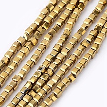 Honeyhandy Electroplate Crystal Glass Faceted Cube Beads Strands, Full Plated, Golden Plated, 2x2x2mm, Hole: 1mm, about 101pcs/strand, 9 inch