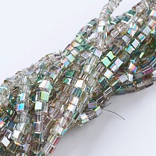 Honeyhandy Electroplate Glass Beads Strands, Half Plated, Faceted, Cube, Medium Aquamarine, 2~2.5x2~2.5x2~2.5mm, Hole: 0.5mm, about 195~200pcs/strand, 16.9~17.5 inch(43~44.5cm)