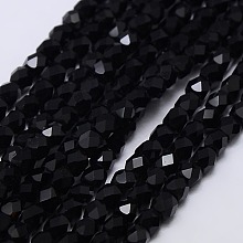 Honeyhandy Glass Bead Strands, Faceted, Oval, Black, 3mm, Hole: 1mm, about 150pcs/strand, 13.8 inch