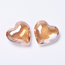 Honeyhandy Glass Pendants, Heart, Sandy Brown, 42x43.5x15mm, Hole: 2mm