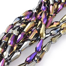 Honeyhandy Electroplate Glass Beads Strands, Full Plated, Faceted, Teardrop, Multi-color Plated, 10x4mm, Hole: 0.8mm, about 70~72pcs/strand, 27.9 inch~28.15 inch(71~71.5cm)